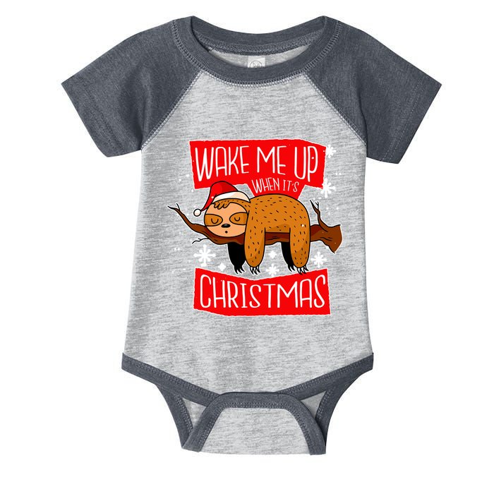 Wake Me Up When It's Christmas Funny Sloth Infant Baby Jersey Bodysuit