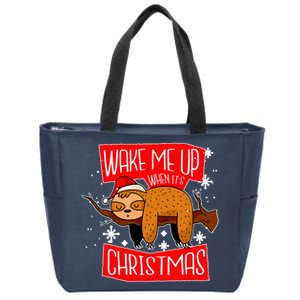 Wake Me Up When It's Christmas Funny Sloth Zip Tote Bag