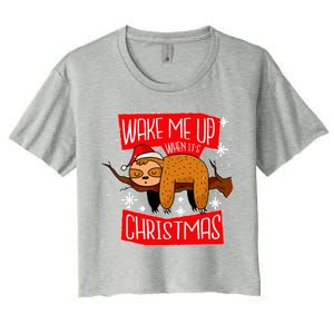 Wake Me Up When It's Christmas Funny Sloth Women's Crop Top Tee