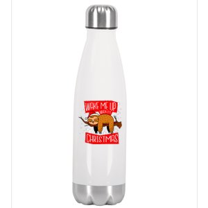 Wake Me Up When It's Christmas Funny Sloth Stainless Steel Insulated Water Bottle