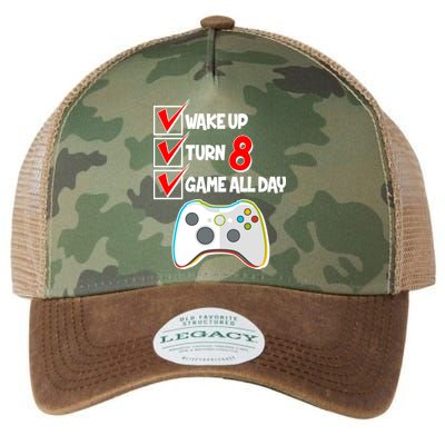 Wake Up Turn Eight Game All Day 8th Birthday Legacy Tie Dye Trucker Hat