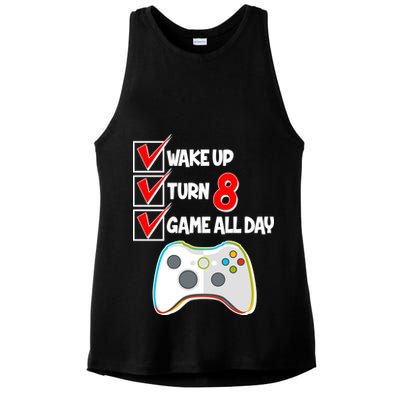 Wake Up Turn Eight Game All Day 8th Birthday Ladies PosiCharge Tri-Blend Wicking Tank