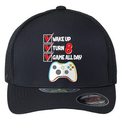 Wake Up Turn Eight Game All Day 8th Birthday Flexfit Unipanel Trucker Cap