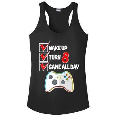 Wake Up Turn Eight Game All Day 8th Birthday Ladies PosiCharge Competitor Racerback Tank