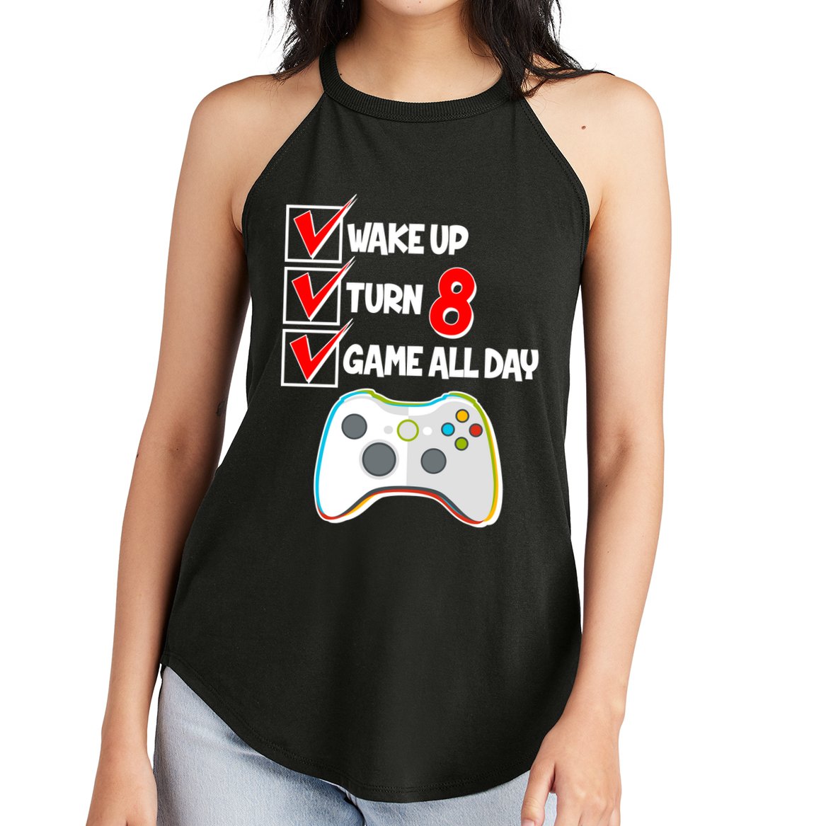 Wake Up Turn Eight Game All Day 8th Birthday Women's Perfect Tri Rocker Tank