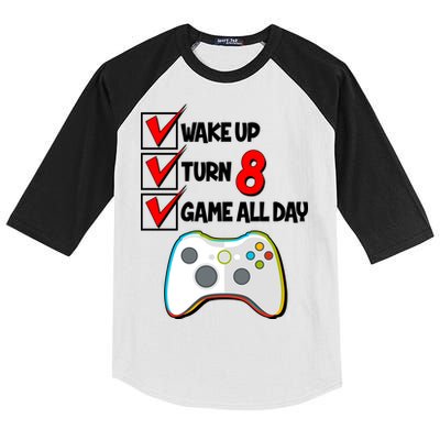 Wake Up Turn Eight Game All Day 8th Birthday Kids Colorblock Raglan Jersey