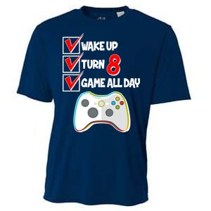 Wake Up Turn Eight Game All Day 8th Birthday Cooling Performance Crew T-Shirt