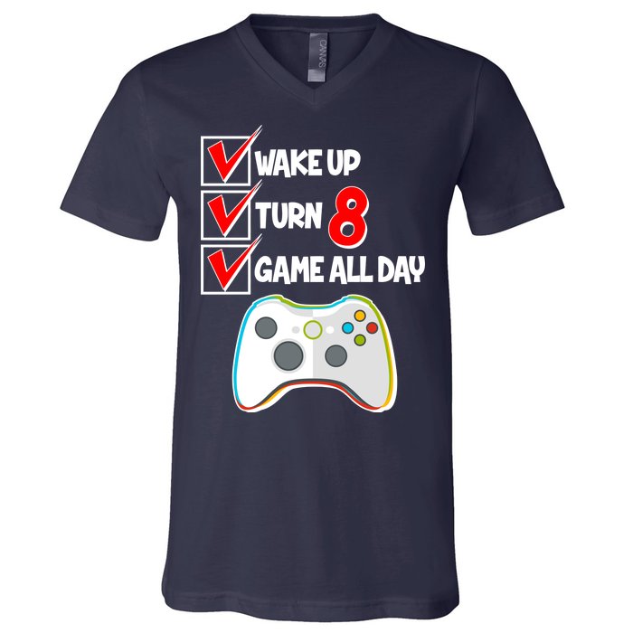 Wake Up Turn Eight Game All Day 8th Birthday V-Neck T-Shirt