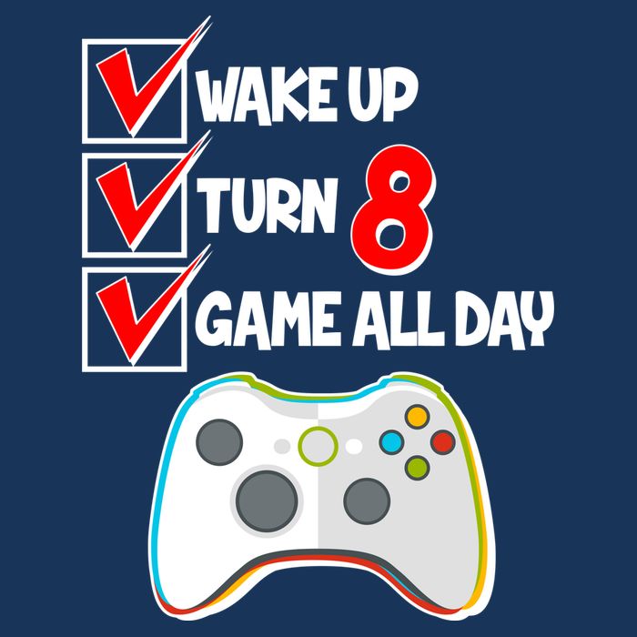 Wake Up Turn Eight Game All Day 8th Birthday 7-Panel Snapback Hat