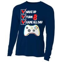 Wake Up Turn Eight Game All Day 8th Birthday Cooling Performance Long Sleeve Crew