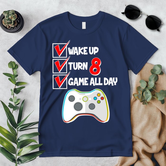 Wake Up Turn Eight Game All Day 8th Birthday Premium T-Shirt