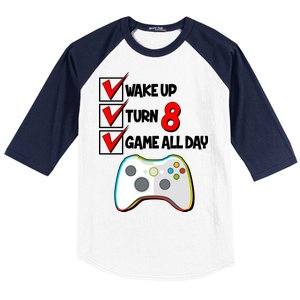 Wake Up Turn Eight Game All Day 8th Birthday Baseball Sleeve Shirt