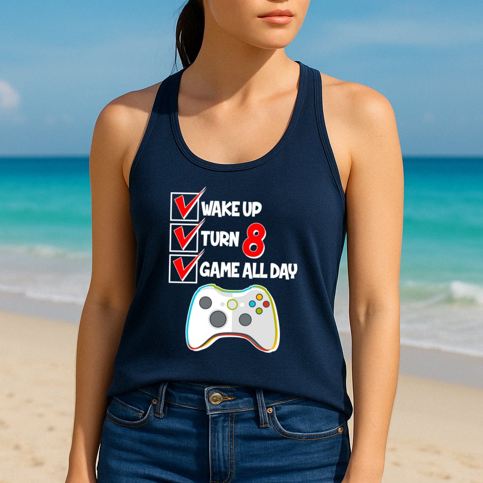 Wake Up Turn Eight Game All Day 8th Birthday Womens Tank Top
