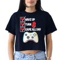 Wake Up Turn Eight Game All Day 8th Birthday Crop Top