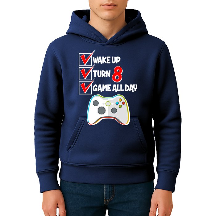 Wake Up Turn Eight Game All Day 8th Birthday Kids Hoodie