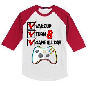 Wake Up Turn Eight Game All Day 8th Birthday Kids Colorblock Raglan Jersey