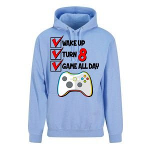 Wake Up Turn Eight Game All Day 8th Birthday Unisex Surf Hoodie