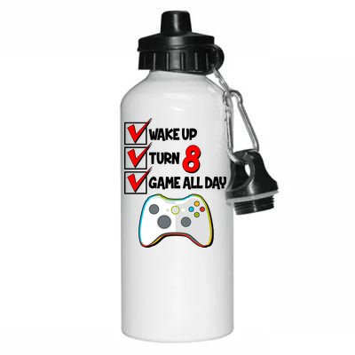 Wake Up Turn Eight Game All Day 8th Birthday Aluminum Water Bottle