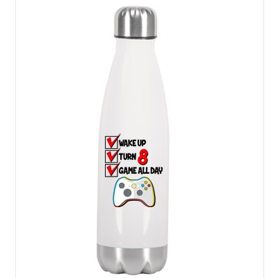 Wake Up Turn Eight Game All Day 8th Birthday Stainless Steel Insulated Water Bottle