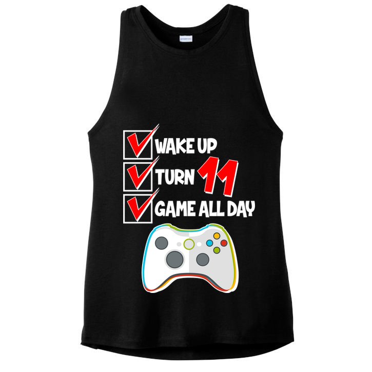 Wake Up Turn Eleven Game All Day 11th Birthday Ladies PosiCharge Tri-Blend Wicking Tank