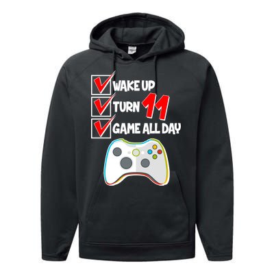 Wake Up Turn Eleven Game All Day 11th Birthday Performance Fleece Hoodie