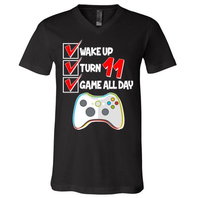 Wake Up Turn Eleven Game All Day 11th Birthday V-Neck T-Shirt