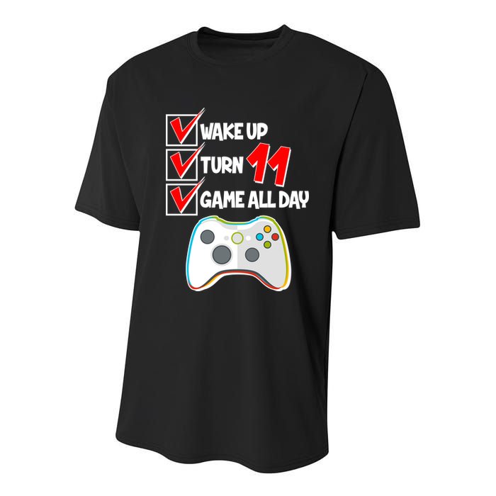 Wake Up Turn Eleven Game All Day 11th Birthday Youth Performance Sprint T-Shirt
