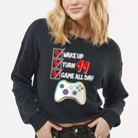 Wake Up Turn Eleven Game All Day 11th Birthday Cropped Pullover Crew