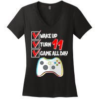 Wake Up Turn Eleven Game All Day 11th Birthday Women's V-Neck T-Shirt