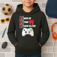 Wake Up Turn Eleven Game All Day 11th Birthday Kids Hoodie