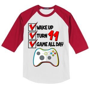 Wake Up Turn Eleven Game All Day 11th Birthday Kids Colorblock Raglan Jersey