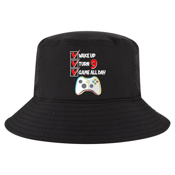 Wake Up Turn Nine Game All Day 9th Birthday Cool Comfort Performance Bucket Hat