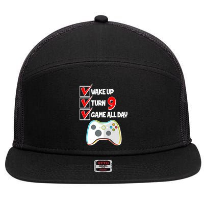 Wake Up Turn Nine Game All Day 9th Birthday 7 Panel Mesh Trucker Snapback Hat
