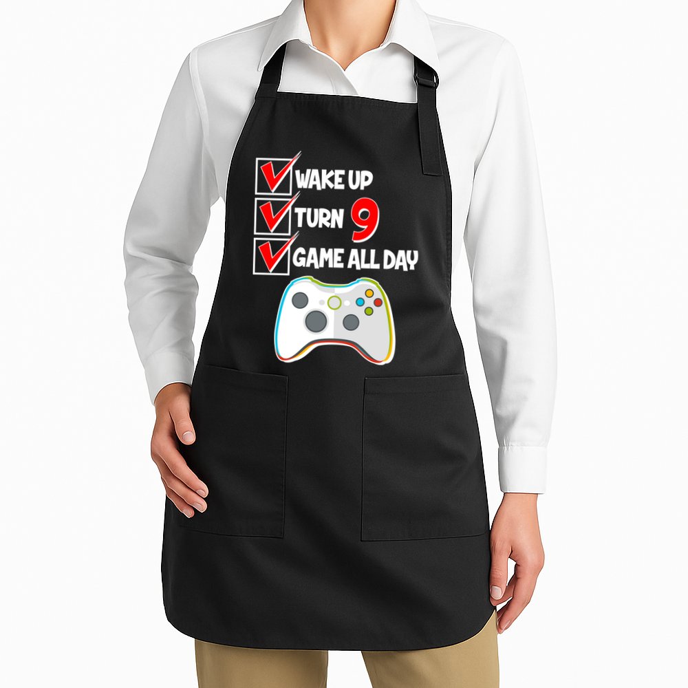 Wake Up Turn Nine Game All Day 9th Birthday Apron