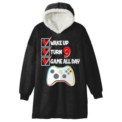 Wake Up Turn Nine Game All Day 9th Birthday Hooded Wearable Blanket