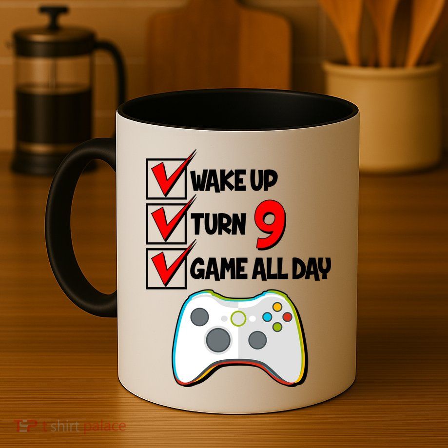Wake Up Turn Nine Game All Day 9th Birthday Mug