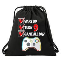 Wake Up Turn Nine Game All Day 9th Birthday Drawstring Bag