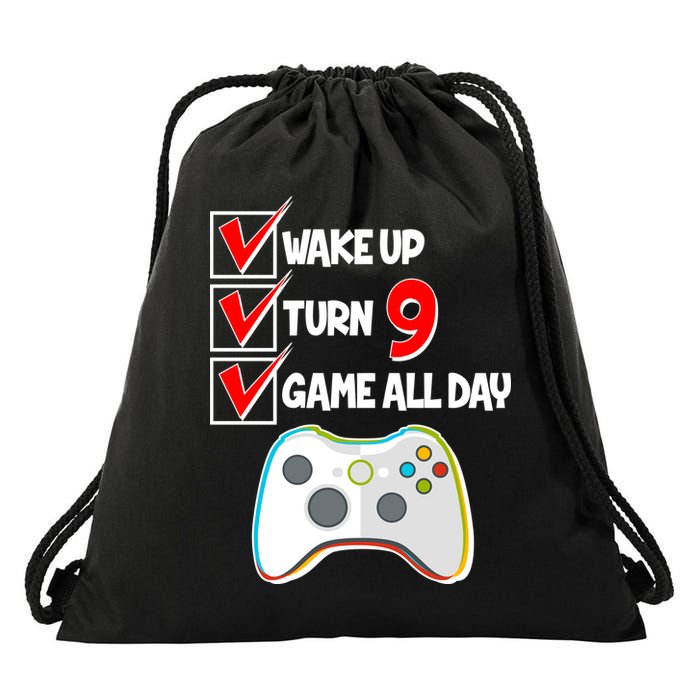 Wake Up Turn Nine Game All Day 9th Birthday Drawstring Bag