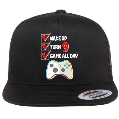 Wake Up Turn Nine Game All Day 9th Birthday Flatbill Hat