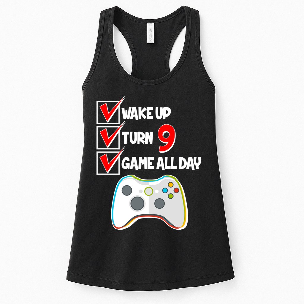 Wake Up Turn Nine Game All Day 9th Birthday Womens Tank Top