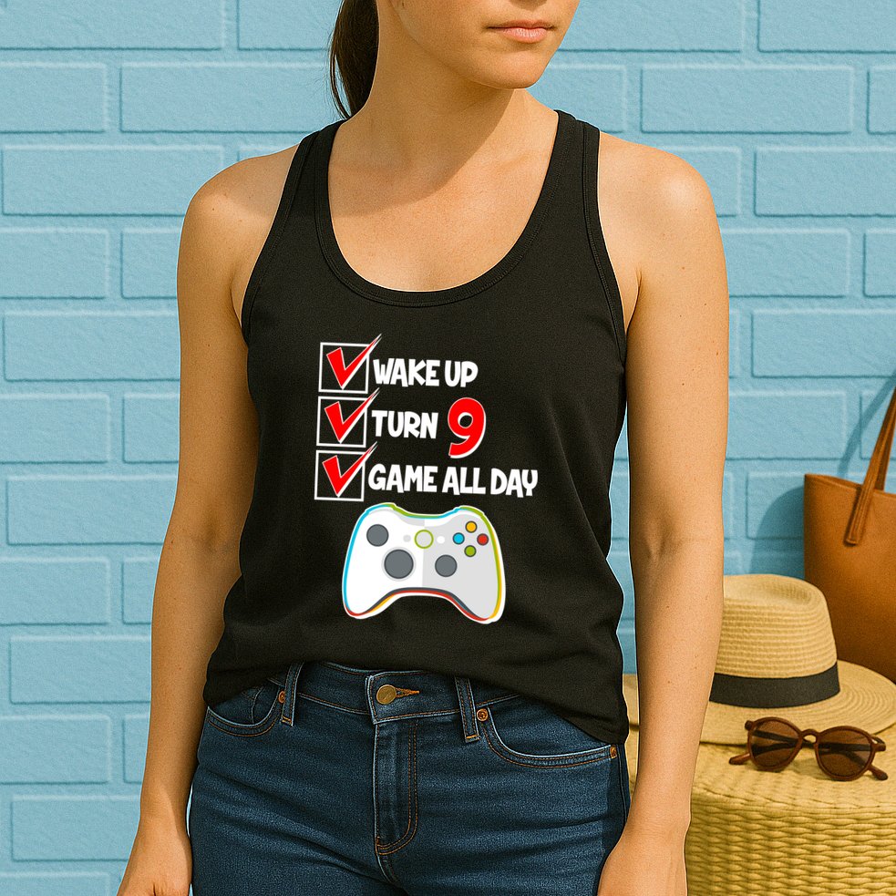 Wake Up Turn Nine Game All Day 9th Birthday Womens Tank Top