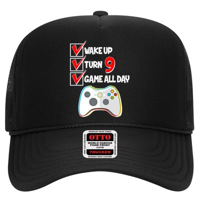 Wake Up Turn Nine Game All Day 9th Birthday Trucker Hat