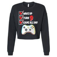 Wake Up Turn Nine Game All Day 9th Birthday Cropped Pullover Crew