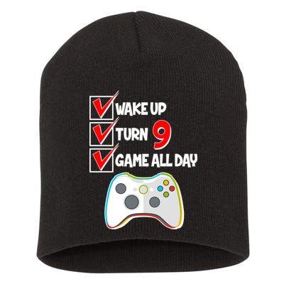 Wake Up Turn Nine Game All Day 9th Birthday Short Acrylic Beanie