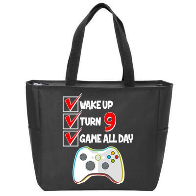 Wake Up Turn Nine Game All Day 9th Birthday Zip Tote Bag