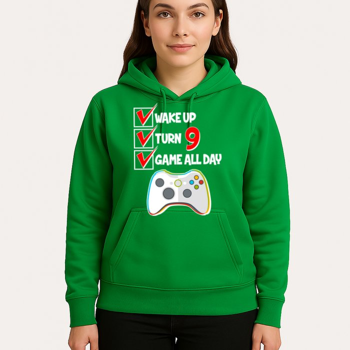 Wake Up Turn Nine Game All Day 9th Birthday Hoodie