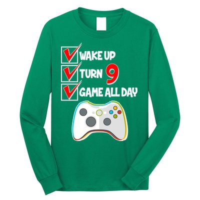 Wake Up Turn Nine Game All Day 9th Birthday Long Sleeve Shirt