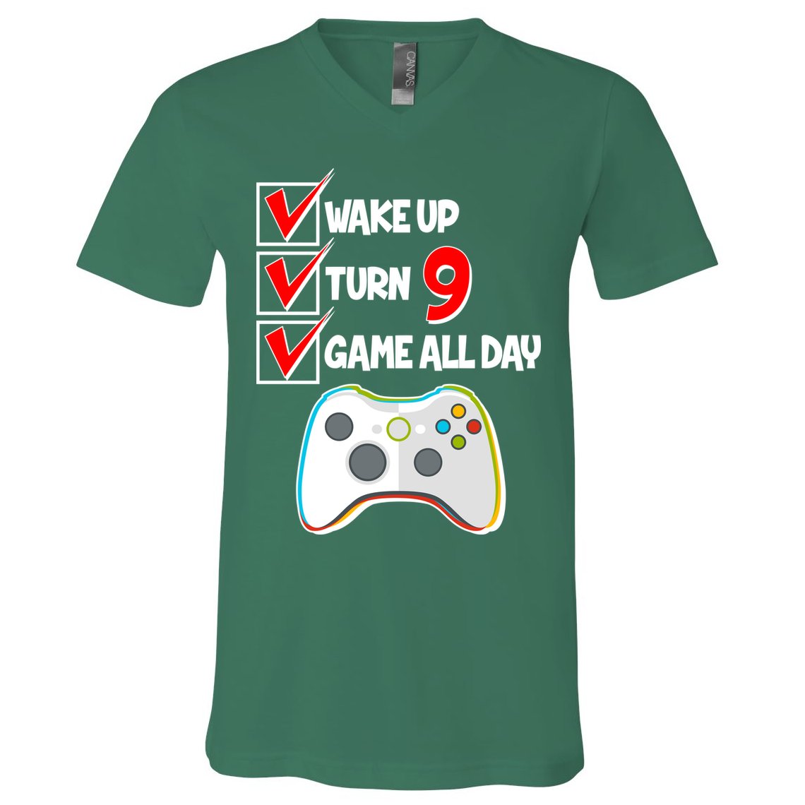 Wake Up Turn Nine Game All Day 9th Birthday V-Neck T-Shirt