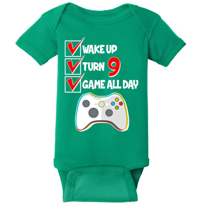 Wake Up Turn Nine Game All Day 9th Birthday Baby Bodysuit