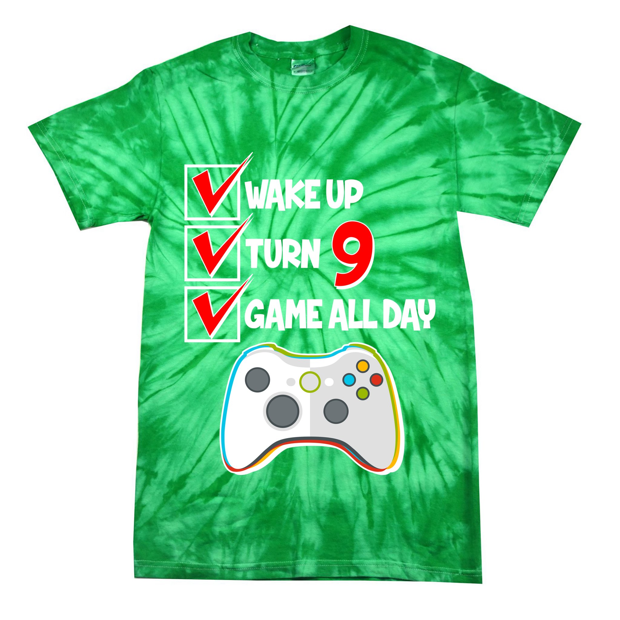 Wake Up Turn Nine Game All Day 9th Birthday Tie-Dye T-Shirt